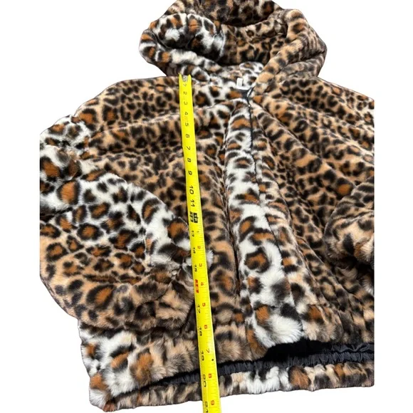 Leopard Faux Fur Hooded Jacket - Brown/Black/White: SUPER SOFT! - Picture 4 of 5